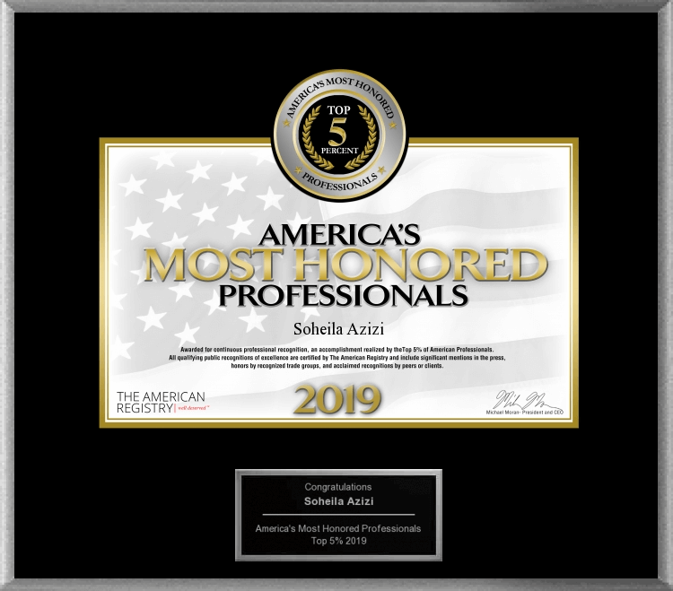 Congratulations Soheila Azizi | America's Most Honored Professionals | Top 5 % | 2019