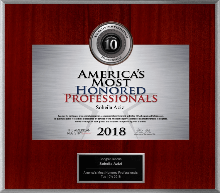 Congratulations Soheila Azizi | America's Most Honored Professionals | Top 10 % | 2018